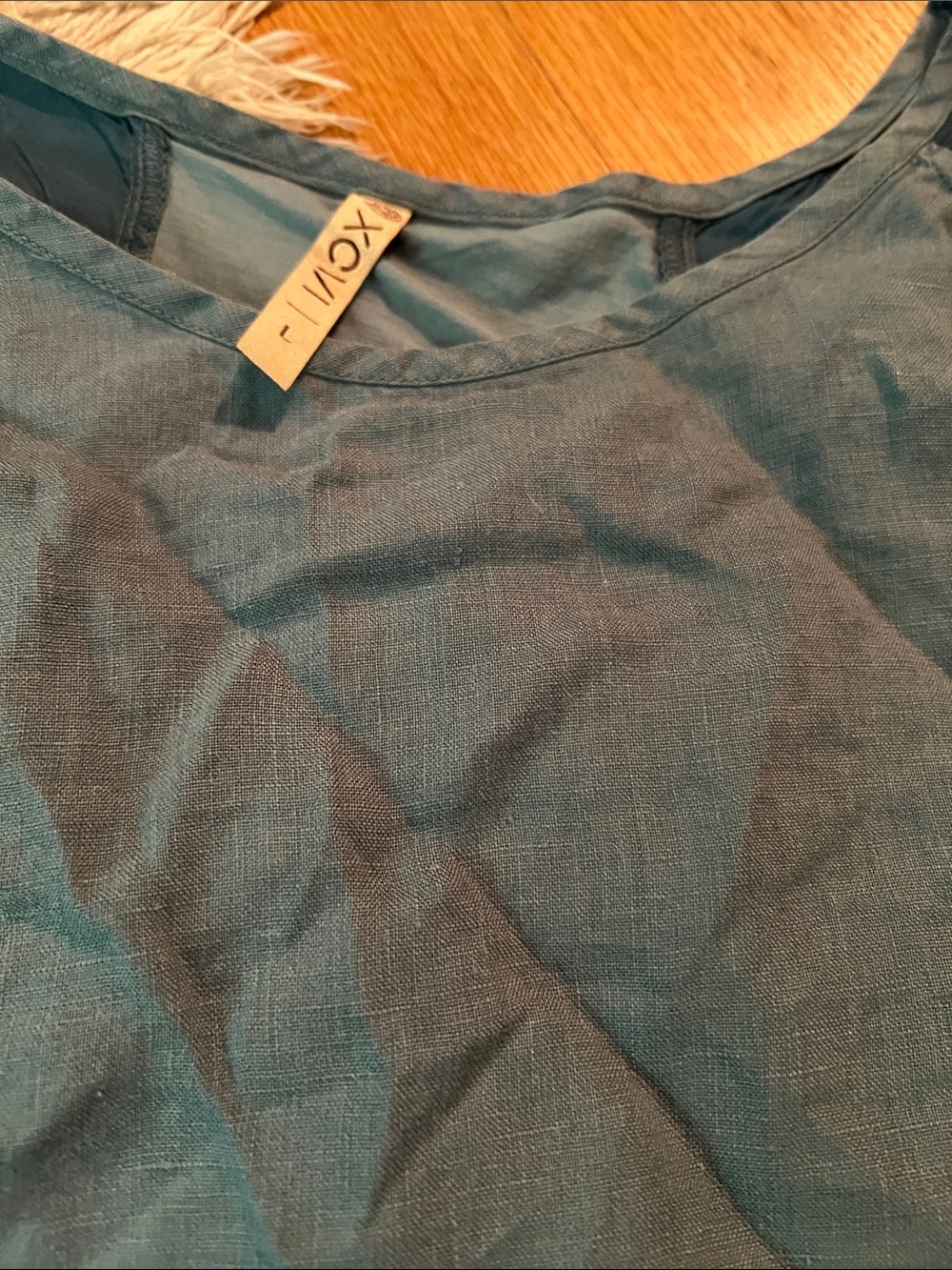 Foxcroft Teal Linen-Blend Scoop Neck Top